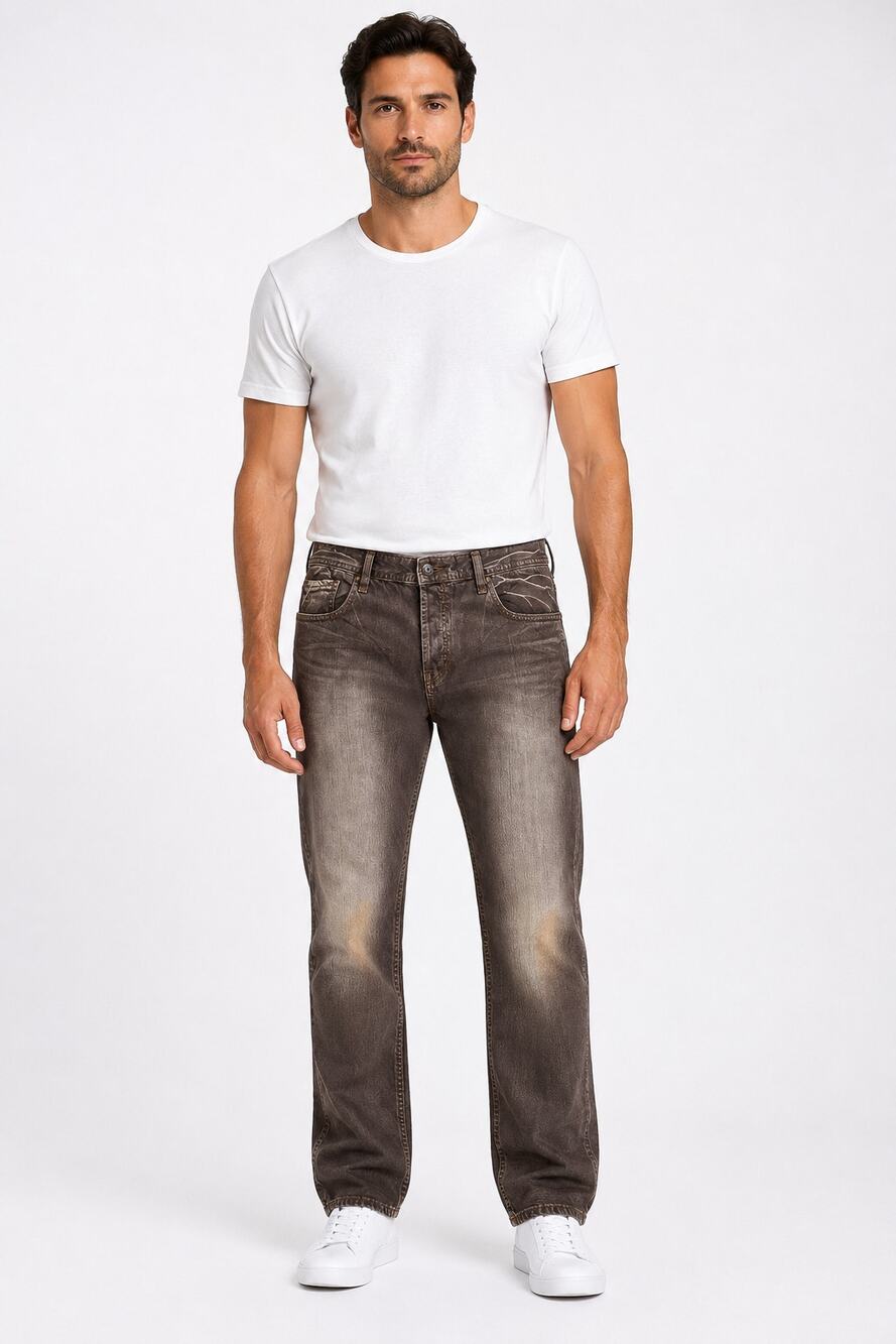 Cult of Individuality Rebel Straight Denim Jeans Mens Size 42x34 Brown Faded